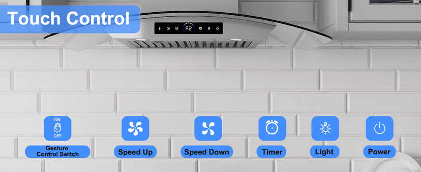 30 inch Range Hood Wall Mount, 1200 CFM with 4-Speed Gesture Sensing & Touch Control, Stainless Steel Ducted Kitchen Stove Vent Hoods with 2 LED Lights, Time Setting, Dishwasher-Safe Baffle Filters