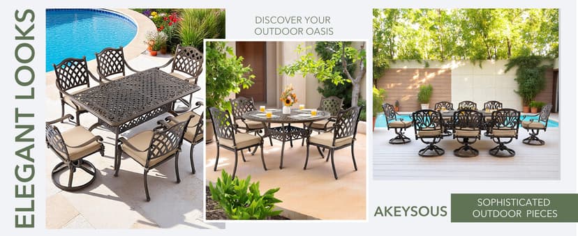 9 Piece Cast Aluminum Outdoor Dining Set, Retro Patio Dining Furniture Set for 8 Includes 86” Table 2 Swivel & 6 Stackable Lattice Chairs with Cushions and 2“ Umbrella Hole for Porch Poolside Garden