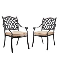 7-Piece Cast Aluminum Outdoor Table and Chairs, Antique Bronze Patio Dining Set for 6 Include 60" Rectangular Outdoor Dining Table and 6 Swivel Chairs with Removable Cushion and Umbrella Hole