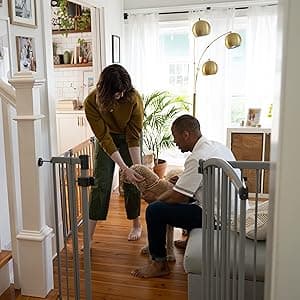 Summer Infant Extra Tall & Wide Safety Pet and Baby Gate, 29.5"-53" Wide, 38" Tall, Pressure or Hardware Mounted, Install on Wall or Banister in Doorway or Stairway, Auto Close Walk-Thru Door - Gray