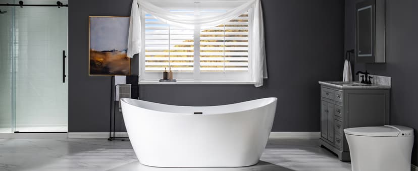 WOODBRIDGE 71"Freestanding White Acylic Soaking Bathtub with Chrome Drain and Overflow,B0017 C