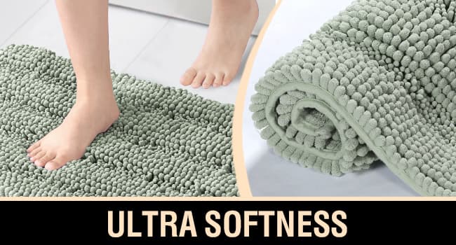 H.VERSAILTEX Sage Bathroom Rugs, Bath Mat Set of 2 Extra Thick Chenille Striped Pattern Shaggy Bath Rugs for Bath Room, Non Skid Bath Mats for Bathroom Floor (32 x 20 Plus 24 x 17 - Inches)