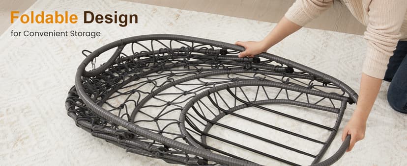 RoyalCraft Hanging Egg Chair Outdoor Swing Chair with Stand, Hammock Chair Indoor, Patio Boho Wicker Hanging Chair with Stand 350lbs Capacity for Garden, Balcony, Bedroom, Black & Gray