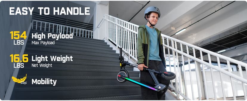 FanttikRide T9 Apex Electric Scooter for Kids 4.3-5.6 ft, 200 W Motor, LED Colorful Lights with Bluetooth Music Speaker, 7/10/12 MPH Digital Display, Adjustable Height, Foldable, Up to 40 mins