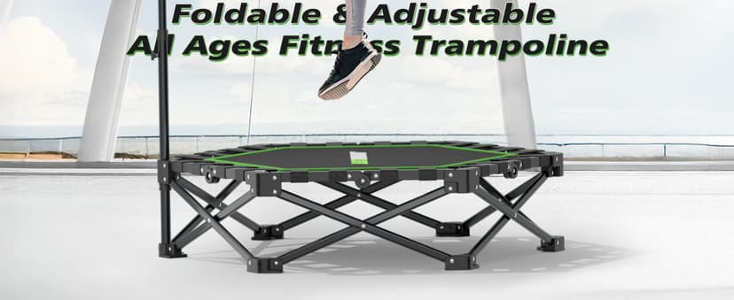 East Mount 42" Folding Fitness Trampoline for Adults, Foldable Mini Trampoline with Handle, Exercise Rebounder, Small Trampoline for Adults, Max Load 440lbs, for Indoor Garden Workout’