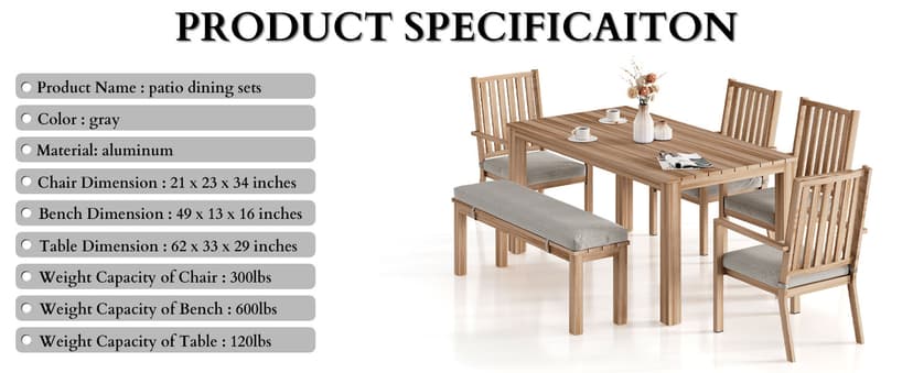 All-Weather Aluminum Outdoor Dining Table, Modern Rectangle Patio Dining Table for Balcony Garden, Brown