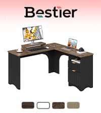 Bestier 55 Inch Computer Desk with Keyboard Tray, Modern Office Desk with Storage, Wood Writing Desk with File Drawer, Fluted Panel & 2 Hooks for Home Office & Studio, Natural Oak