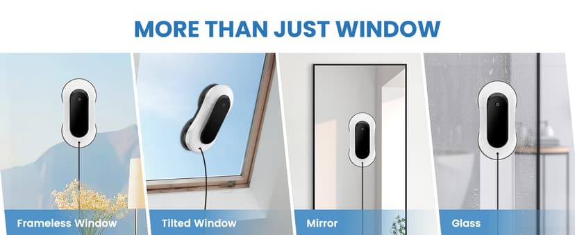 Portable Window Cleaning Robot, Ultrasonic Dual Spray,3000Pa Suction Power, Window Cleanner with Intelligent Edge Detection, Infrared Remote Control