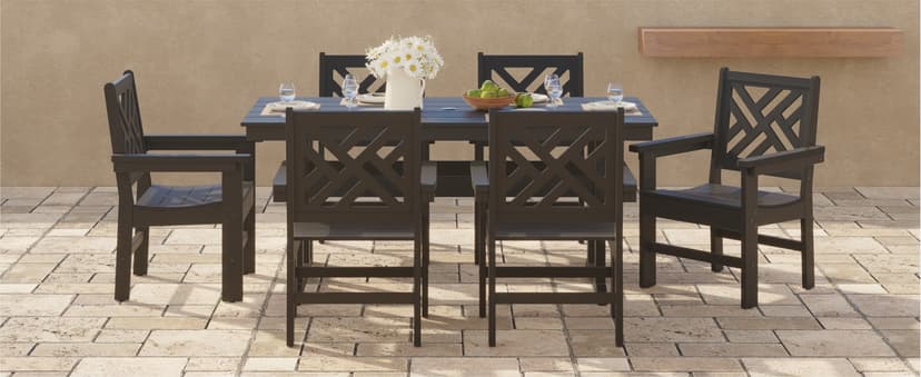 7-Piece Outdoor Dining Set, HDPE All-Weather Patio Table and Chairs Set for 6, Outdoor Patio Furniture Sets with Umbrella Hole for Outside, Deck, Backyard, Garden (Black)