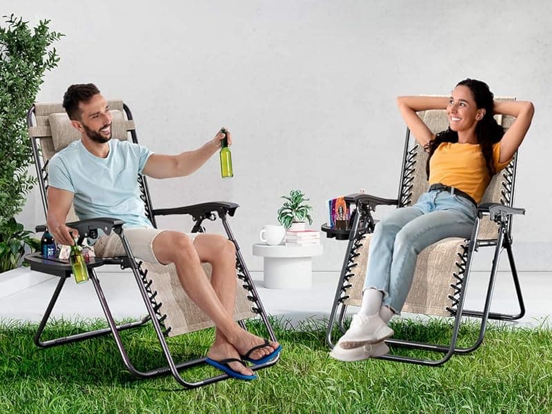 Nestl Zero Gravity Chairs Set of 2, Patio Lounge Chair Outdoor with Pillows & Cup Holder Trays, Adjustable Steel Mesh Reclining Camping Chair, Folding Patio Lawn Chair for Deck, Beach, Yard - Black