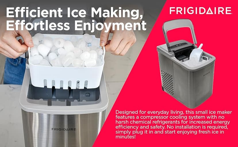 Frigidaire 26 Lbs per Day Portable Compact Maker, Ice Making Machine, Stainless, Medium