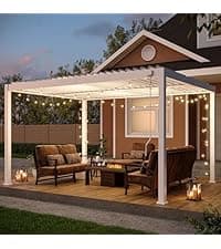 Louvered Pergola, 10 x 13 Aluminum Pergola, Outdoor Modern Design with Adjustable Roof and Hidden Drainage System, Durable for Gardens, Patios, Garden Yard, Deck (Dark Gray, 10x13)