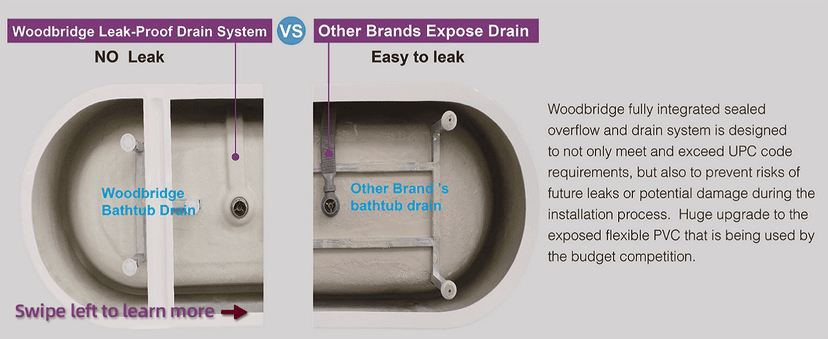WOODBRIDGE 67" Acrylic Freestanding Bathtub Contemporary Soaking White Tub with Brushed Gold Overflow and Drain,B0010-BG
