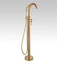 WOODBRIDGE 67" Acrylic Freestanding Bathtub Contemporary Soaking White Tub with Brushed Gold Overflow and Drain,B0010-BG