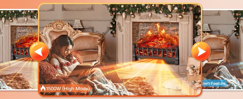 Electric Fireplace Logs Inserts Heater with Infrared Remote Controller 5 Flame Brightness 24 H Timer Overheating Protection for Home and Office Decor Black