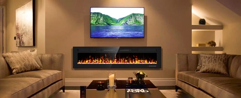 72” Recessed and Wall Mounted Fire Places Electric Fireplace Ultra Thin with Remote Control, Toucn Screen