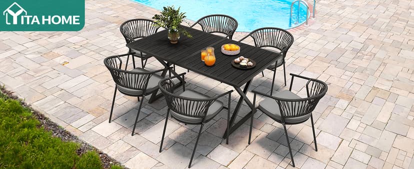 YITAHOME Outdoor Patio Chairs Set of 6, Stackable Dining Chairs Rattan Wicker Outdoor Patio Furniture Set with Cushion All Weather Bistro Chair for Garden Backyard Porch Poolside (Grey)