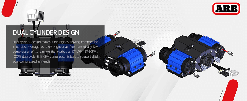 ARB CKMTA12 '12V' On-Board Twin High Performance Air Compressor, Ideal for Air Lockers Locking Differentials, Tire Inflator, Air Horn, Air Tools and Pneumatic Tools.