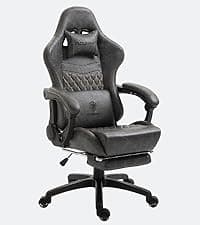 Dowinx Gaming Chair Fabric with Pocket Spring Cushion, Massage Game Chair Cloth with Headrest, Ergonomic Computer Chair with Footrest 290LBS, Black and Grey