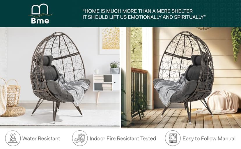 Bme Heavy Duty 400 lbs Capacity Wicker Egg Chairs for Outside & Indoor, Premium Soft Thick Olefin Fabric Cushion & UV 2000 Hours Material Teardrop Design, Durable Against Water, Weather