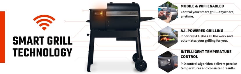 Origin-580 Wood Pellet Smoker Grill - A.I. Powered and WiFi Grill with PID controller, BBQ Grill 580 sq.in Cooking Area, Meat Probe, 8-in-1 Outdoor Smoker
