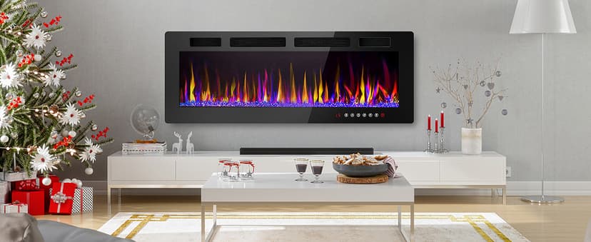 LEMBERI 72 inch Electric Fireplace Recessed and Wall Mounted,750/1500W Fireplace Heater and Linear Fireplace with Touch Screen Control Panel, Timer,Remote Control,Adjustable Flame Color and Speed