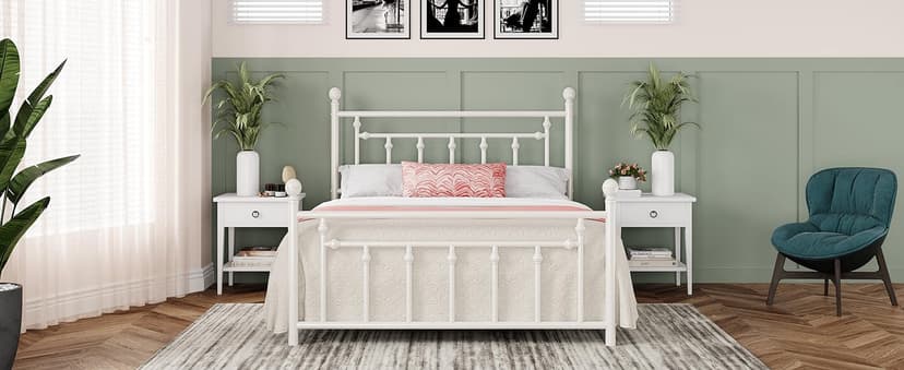 Allewie 14 Inch Queen Size Metal Platform Bed Frame with Victorian Vintage Headboard and Footboard/Under Bed Storage/No Box Spring Needed/Easy Assembly/Noise Free/Mattress Foundation/Black