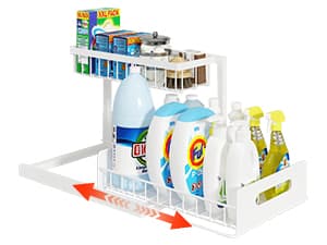 REALINN Under Sink Organizer, Pull Out Cabinet Organizer 2 Tier Slide Out Sink Shelf Cabinet Storage Shelves, Under Sink Storage for Kitchen Bathroom Cabinet, White, 1 Pack