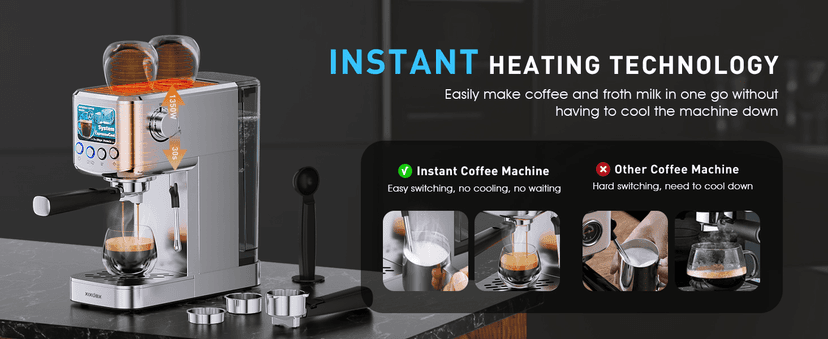 Espresso Machine 20 Bar with Milk Frother, Stainless Steel Coffee Maker with 42 oz Removable Water Tank for Cappuccino, Latte&Cold Brew, Home&Office, Silver