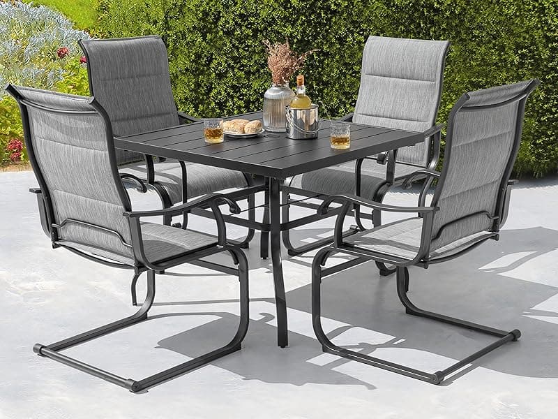 NUU GARDEN Patio Dining Chairs Set of 4, All Weather Outdoor Padded Textilene Patio Chairs, Breathable Spring Motion Textile High Back Outdoor Dining Chairs for Backyard, Lawn, Deck, Grey