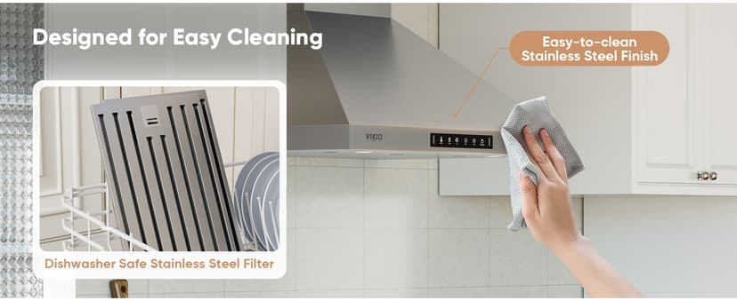 Wall Mount 30 Inch Range Hood 900 CFM, Ductless/Ducted Convertible Kitchen Hood, 3-speed Gesture Sensing & Touch Control, Stainless Steel Kitchen Vent Hood with Permanent Baffle Filters