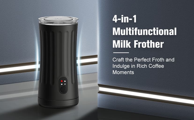 Electric Milk Frother, 4-in-1 Milk Steamer and Frother, 8.1oz/240ml Automatic Warm and Cold Foam Maker, Auto Shut-Off Frother for Coffee, Latte, Cappuccino, Macchiato(Black)