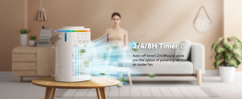 Portable Air Conditioner,Cooling Fan with 3 Speeds &3 Modes,2-8H Timer,1000ml Water Tank, Remote Control,4 in 1 Humidifier, Air Conditioner,Fan,Night Light,Evaporative Air Cooler for Home,Office