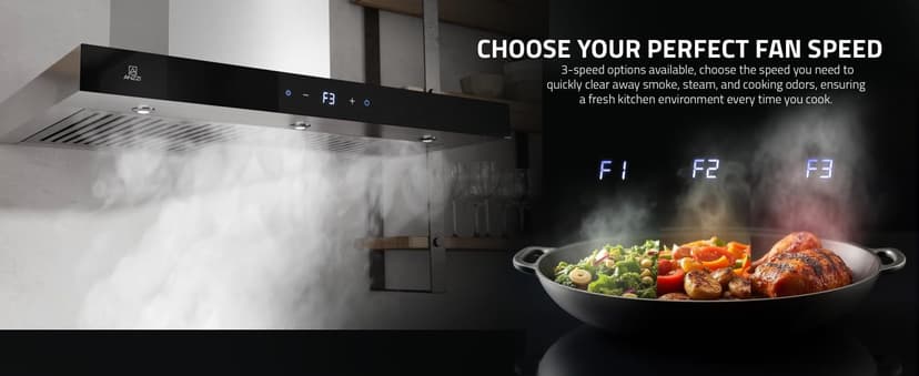 ANZZI Wall Mount Range Hood 600 CFM Gesture Sensing & Touch Control Panel Stainless Steel Wall Mount and 2 LED Lights Range Hood (30 inch)