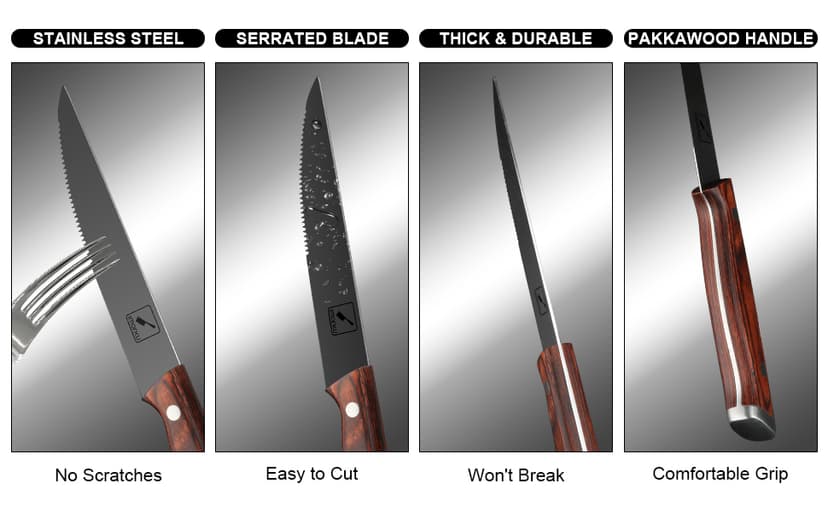 imarku Steak Knives Set of 6, Japanese HC Steel Premium Serrated Steak Knife Set with Ergonomic Handle and Gift Box, Home Essential, Best Birthday Gifts for Women and Men