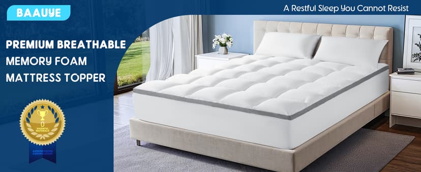 Baauye Memory Foam Mattress Topper King Size with Breathable 3D Air Mesh Sides, 1300GSM Extra Thick Plush Mattress Pad with 6"-18" Deep Pocket-(78"x80")