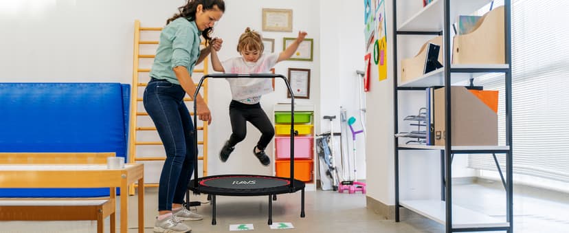 RAVS Mini Trampoline for Kids Adults 40"/48" Foldable Fitness Rebounder Kids Trampoline with 5 Levels Height Adjustable Handle Resistance Bands Indoor Workout