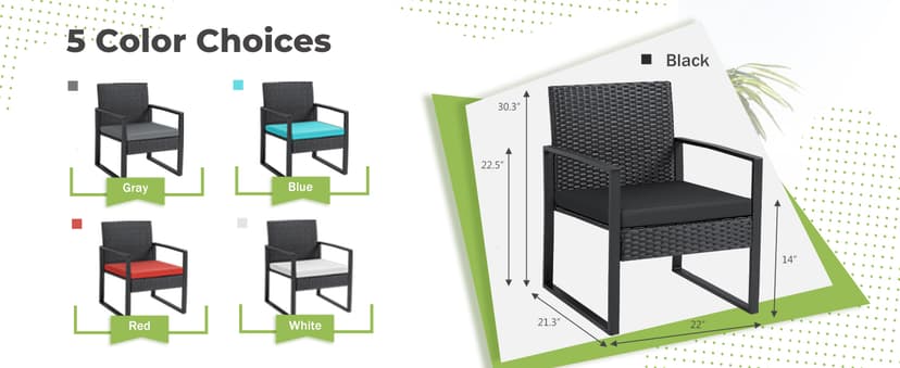 Flamaker 3 Pieces Patio Set Outdoor Wicker Furniture Sets Modern Rattan Chair Conversation Sets with Coffee Table for Yard and Bistro (Black)