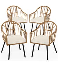 YITAHOME Outdoor Patio Chairs Set of 6, Stackable Dining Chairs Rattan Wicker Outdoor Patio Furniture Set with Cushion All Weather Bistro Chair for Garden Backyard Porch Poolside (Grey)