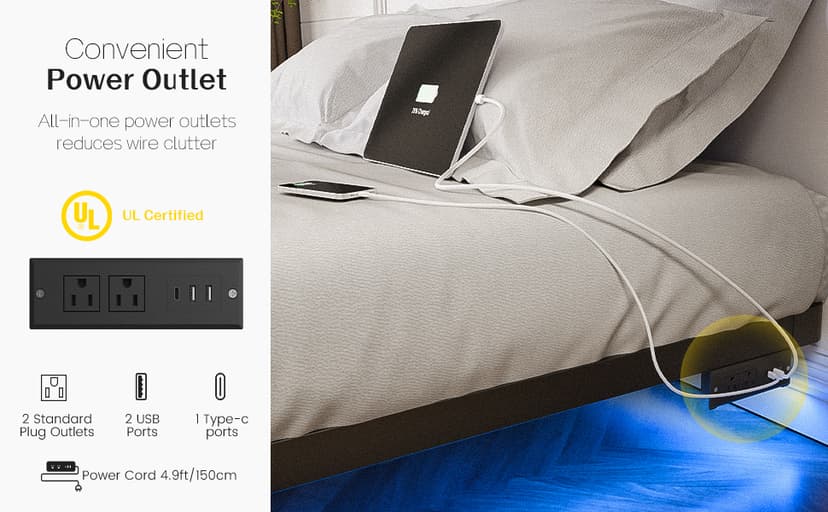 OLEVS Floating Bed Frame Full Size with Smart LED Lights and Charging Station - Modern Metal Platform Bed, Easy Assembly No Box Spring Needed