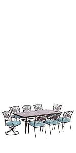 Hanover Traditions Set with 6 Swivel Rocker Chairs, Tan Cushions and Large 38"x72" Dining Table, Outdoor Dining Set for 6
