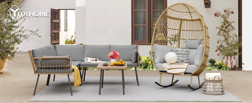 YITAHOME Wicker Egg Chair - Outdoor Rocking Chair for Patio, Grey