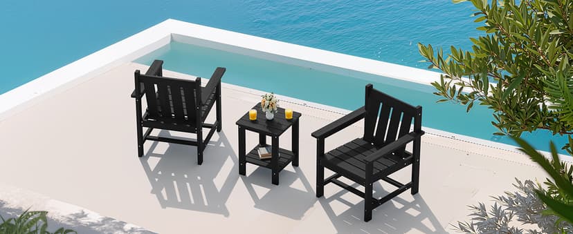 SERWALL 3 Pieces Patio Bistro Set, All Weather Adirondack Chair Set with Side Table, HDPE Material Outdoor Patio Furniture Set for Balcony, Porch, Garden, Backyard- Black