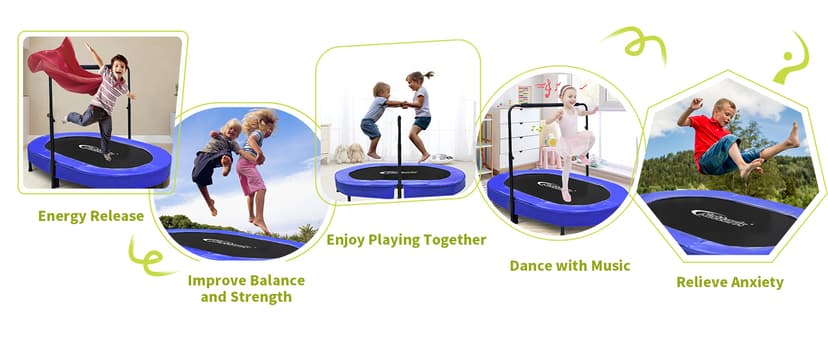 Nattork 56" Kids Trampoline Indoor, Double Trampoline with Adjustable Handle for Kids, Indoor/Outdoor Foldable Jumper, Max Load 220lbs