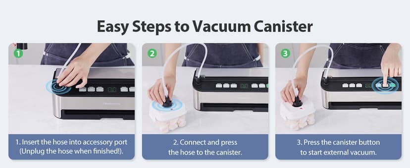 PressFree TRUE-Auto Vacuum Sealer Machine, Beelicious 85KPA Fully Automatic 8-IN-1 Food Sealer with Bags Storage, Build-in Cutter, Moist Mode and Air Suction Hose | Digital Countdown | Sous Vide