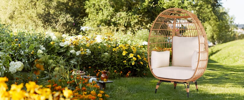 Outdoor Egg Chair, PE Wicker Chair with 4 Thicken Cushions, Patio Chairs 440 lbs Capacity, Oversized Balcony Chairs with Durable Steel Frame Perfect for Balcony, Backyard, Bedroom-Dark Black