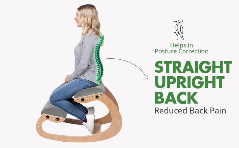 Ergonomic Kneeling Chair, Adjustable Seat - Office Chair for Desk, Posture Corrector, Premium Comfort Cushion, Wooden Rocking Knee Chair (Grey)