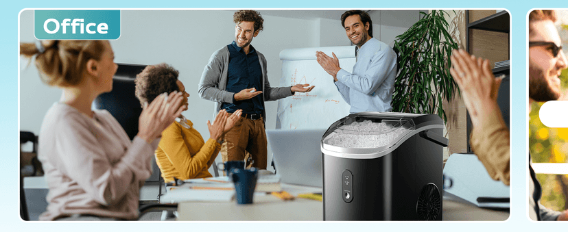 EUHOMY Nugget Ice Maker Countertop with Handle, Ready in 6 Mins, 34lbs Per Day, Removable Top Cover, Auto-Cleaning, Portable Sonic Ice Maker with Basket and Scoop, for Home/Party/RV/Camping (Black)