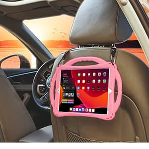 TopEsct Kids Case for iPad 10.2 inch - Shockproof Silicone Cover with Tempered Glass Screen Protector and Strap - Compatible with iPad 9th/8th/7th Gen (2021)" (Pink)