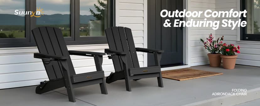 Folding Adirondack Chair 6 Pack, HDPE All-Weather Fire Pit Chairs, Plastic Adirondack Chairs with 2 Cup Holder, Outdoor Lawn Chair for Patio Garden (Teak)